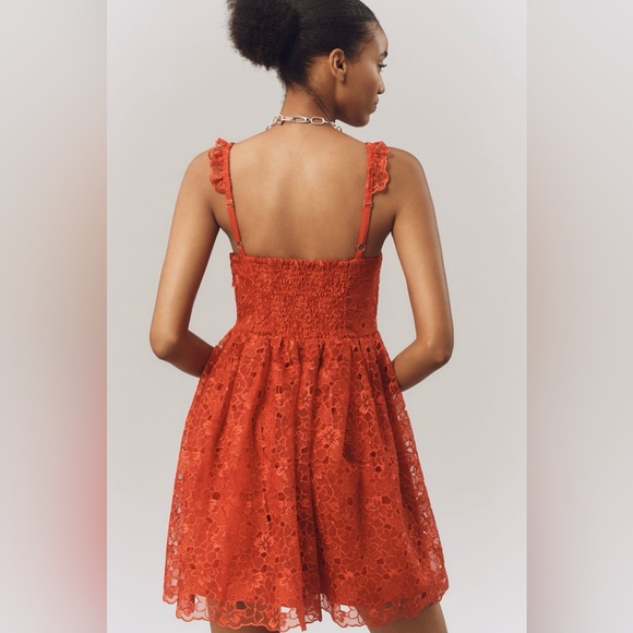 NWT By Anthropologie Ruffle-Strap Corset Lace Mini Dress Sz M - Picture 3 of 13